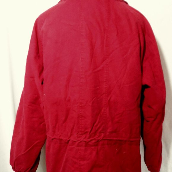 OUTBROOK Insulated Winter Parka Trench Coat Jacket L Red Quilted Fleece Denim - Picture 6 of 8
